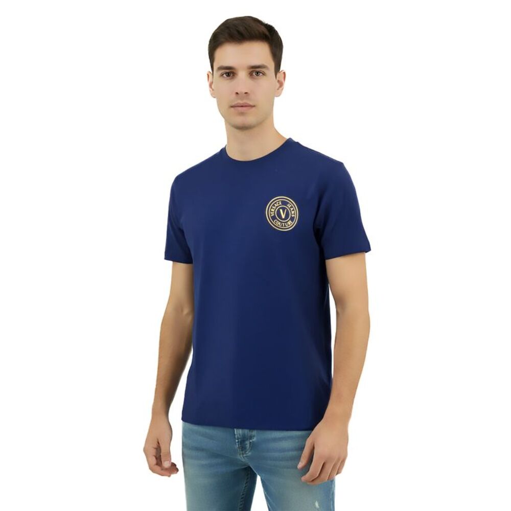Versace Jeans Couture Steel Blue Mens Foil Print Medallion T-Shirt